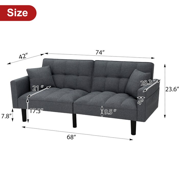 HOMHUM Twin 74'' Upholstered Cushioned Convertible Sofa | Wayfair