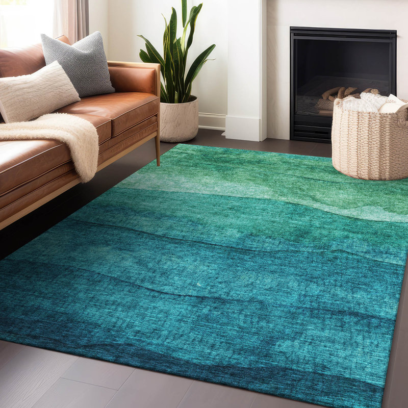 Tapis intérieur / extérieur bleu sarcelle lavable Elien - LOOMlan, 5' x 7'6"