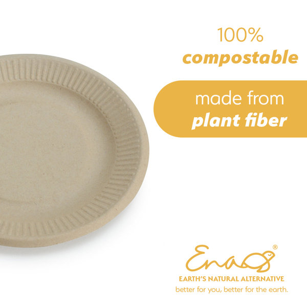 100% Compostable Paper Plates 9 in - 150 Plate Set | Ecovita / Unbleached - Eco Friendly Alternative to Paper Plates