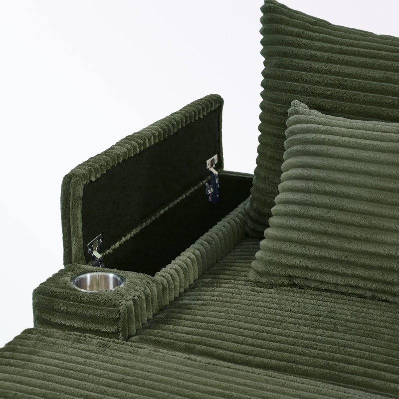Canapé simple avec porte-gobelet et repose-pieds, Velours côtelé vert