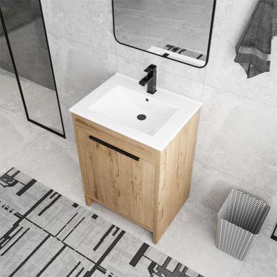 Meuble-lavabo sur pied simple avec plateau en céramique 24 po Bellalynn, meuble-lavabo sur pied avec 2 portes et 1 tablette réglable