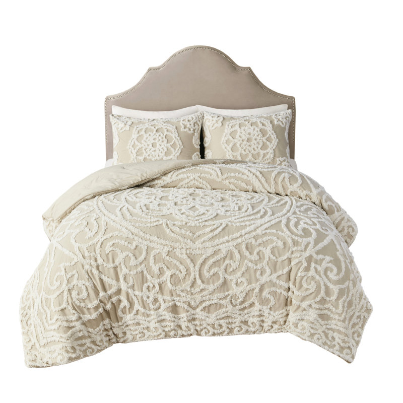 Édredon chic en médaillon en coton chenille - taupe double / grand vapeur, Taupe