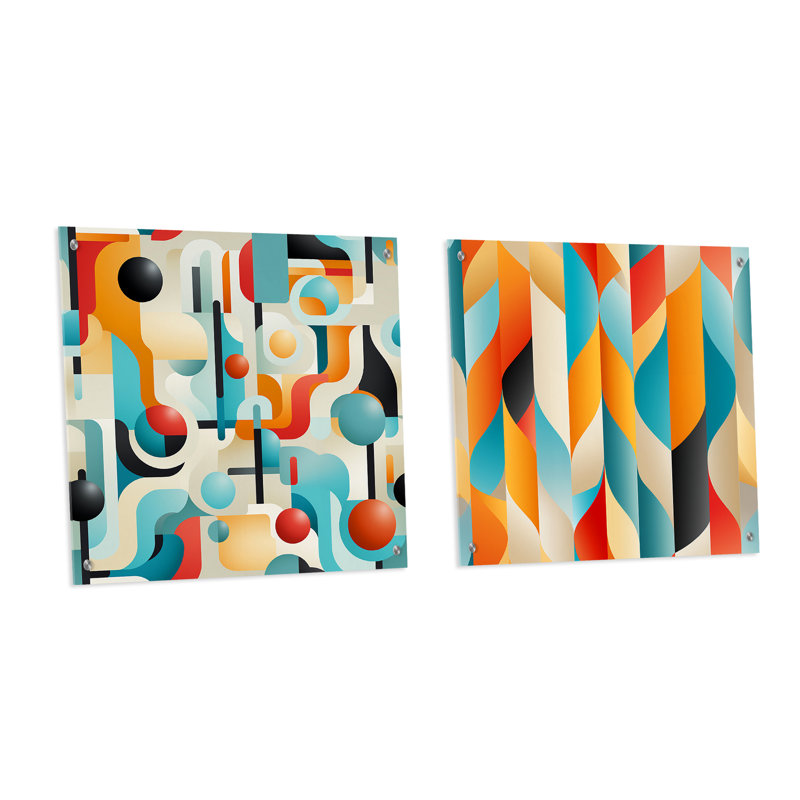 Culhert - Ensemble de 2 verres muraux abstraits géométriques en acrylique, H 16 po x l 33 po