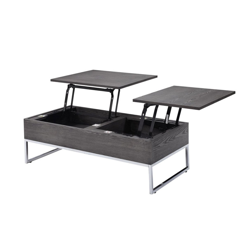Table basse avec plateau relevable en chêne gris et chrome
