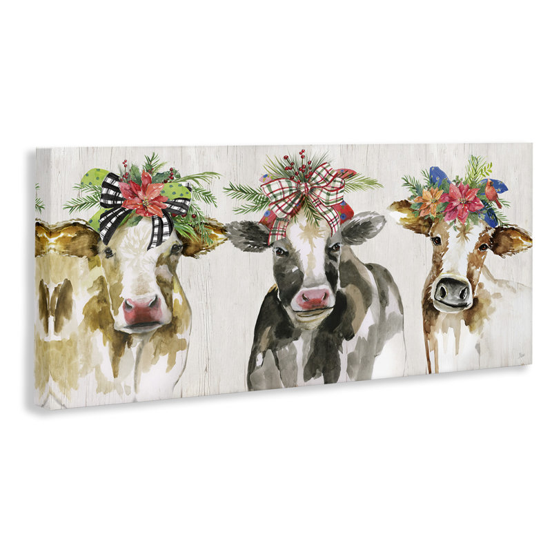 Au-829-Canvas Three Cows Seasonal Floral Crowns on Canvas par Nan, peinture, H 17 po x l 40 po x P 1,5 po