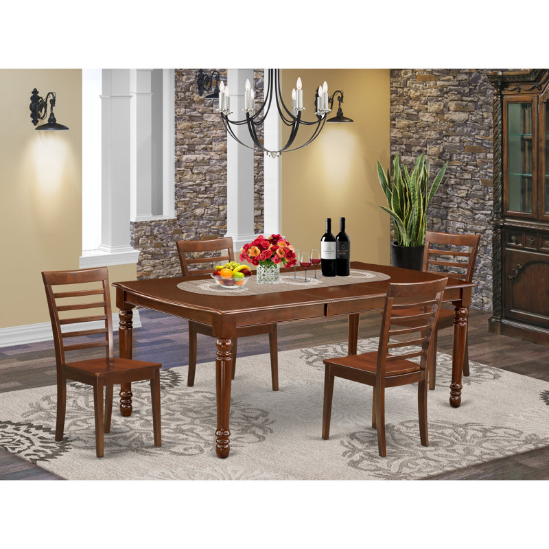 Ensemble de 5 pièces pour 4 pièces comprenant une table de salle à manger rectangulaire avec rallonge papillon et 4 chaises de salle à manger, 42 x 78 pouces, acajou