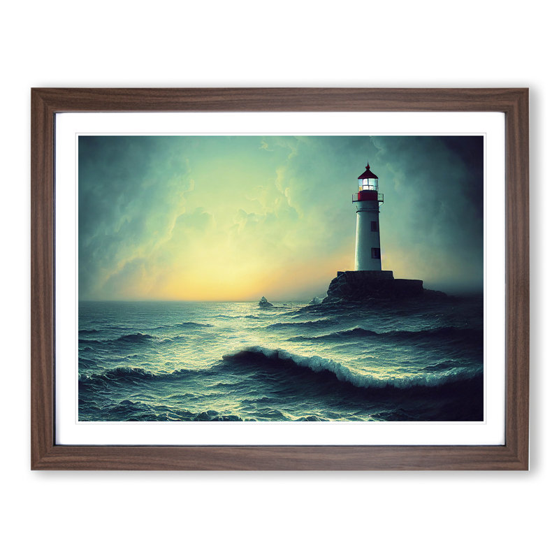 Dreamlike Lighthouse Sunrise 1 Piece Single Picture Frame Wall Art, 46cm H x 64cm W, Walnut