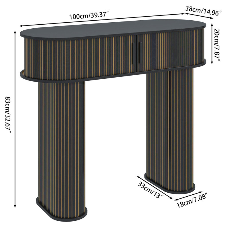 39.37'' Console Table, with 3 Storage and Sliding Doors Accent Tables for Entryway, Black