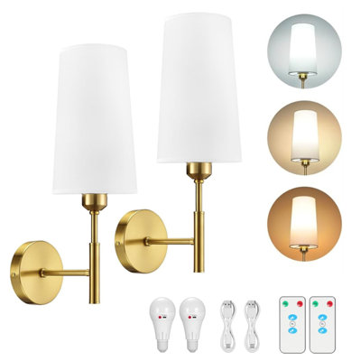 Wall Sconces Set Of Two Battery Operated, Rechargeable Wireless Wall Lights With Remote, 5200mah Dimmable Detachable Bulbs