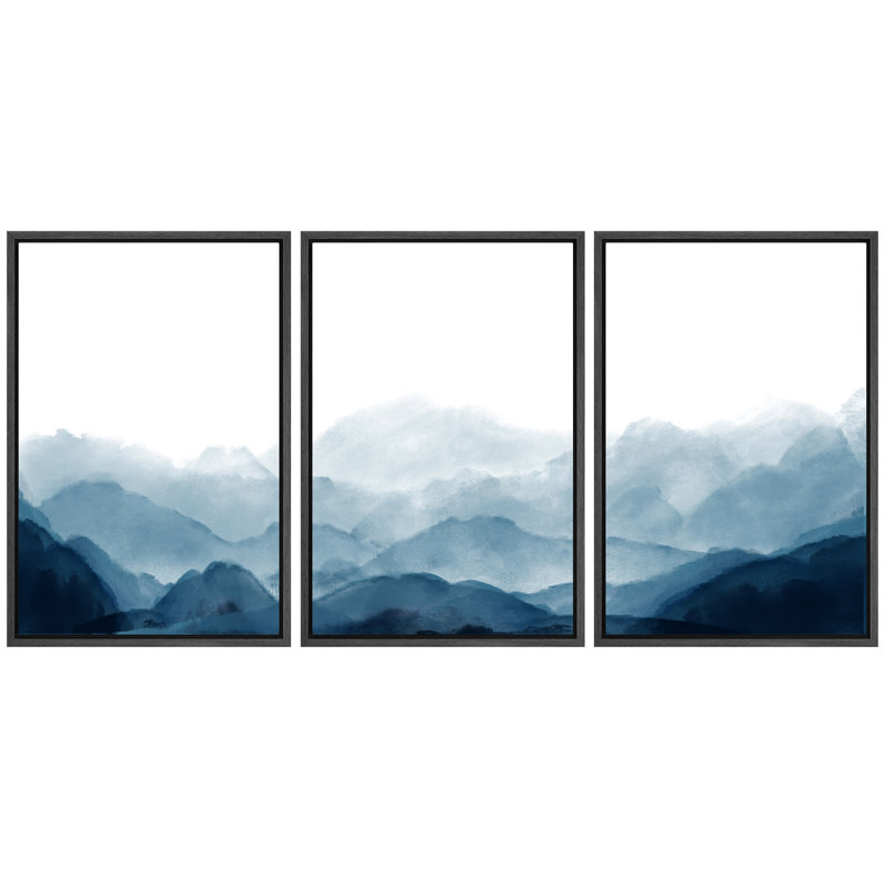 Pictures, Framed Canvas Giclee Print 3 Pieces Wall Art, 36" H x 72" W x 1.5" D, Structure noire