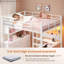 Lit mezzanine double avec 7 tiroirs de rangement, grande bibliothèque à 2 cubes, bureau en L et station de charge, lit mezzanine en métal avec lumières DEL et tablette ouverte, lit avec barrière de sécurité et échelles, gris chêne | Lit mezzanine double 4 en 1-579297859