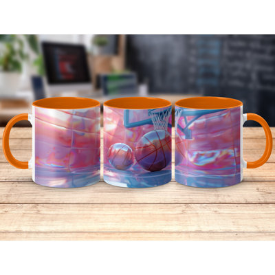 3D Design 11oz Accent Mugs – Ceramic Coffee Cup with an Orange Handle and Interior