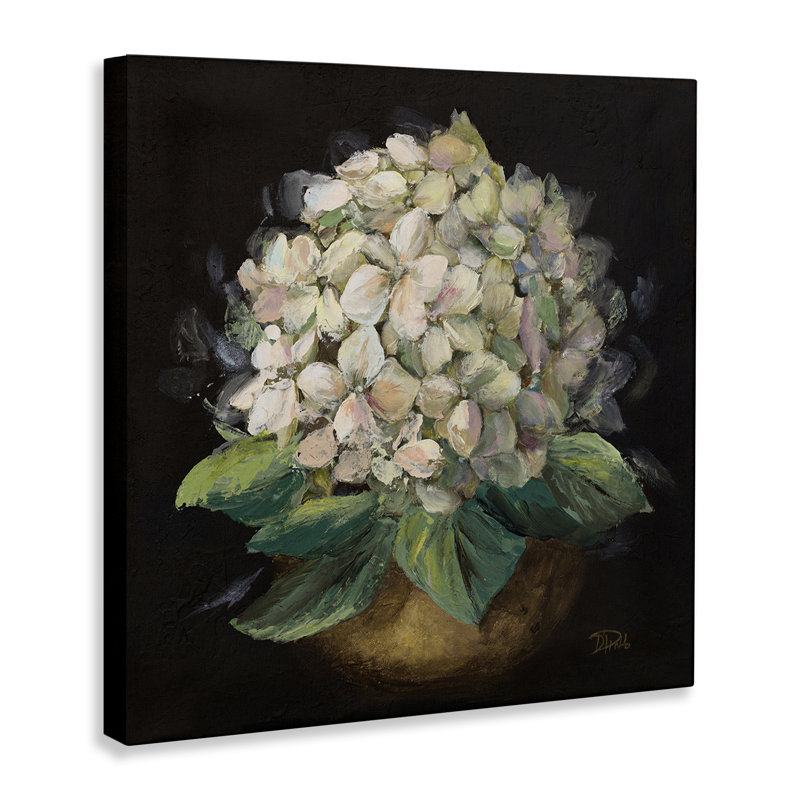 Art mural sur toile plante d'hortensia en pot par Patricia Pinto, H 30 po x l 30 po