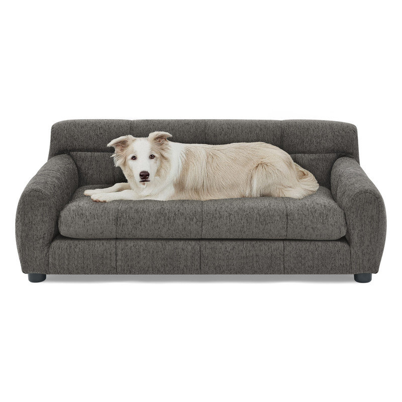 Canapé moderne en lin pour animaux de compagnie avec accoudoirs et dossier pour petits / moyens chiens, gris foncé