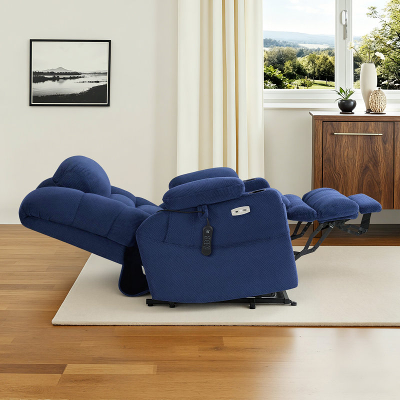 Dual Motor Power Recliner Lift Chair with Adjustable Headrest, Vibration Massage and Heating, Navy Blue