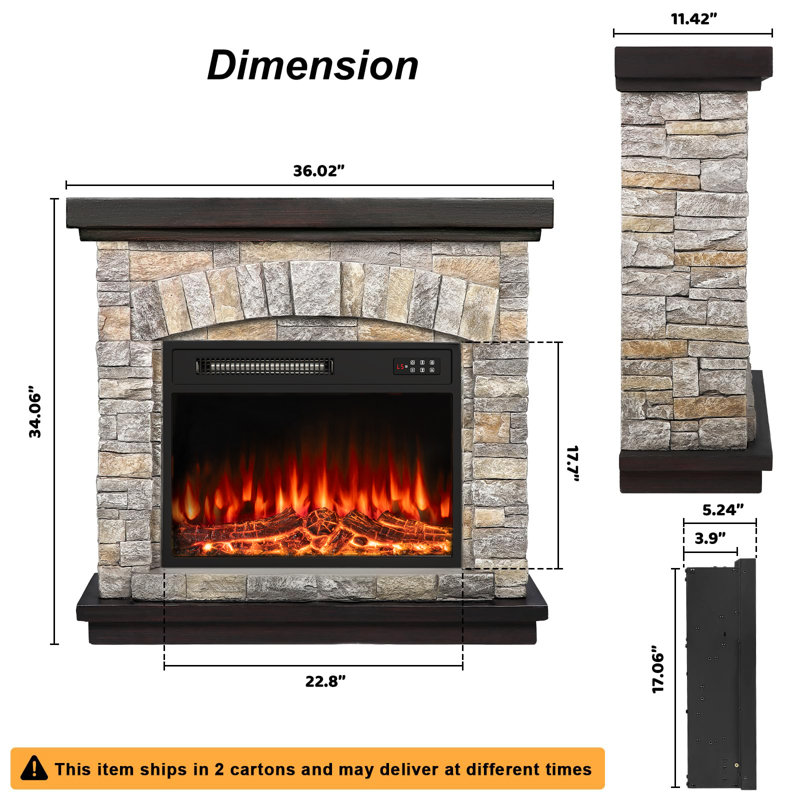 Foyer électrique l 36,2 po Chaitra, 34,3 po x l 36,2 po x P 11,6 po