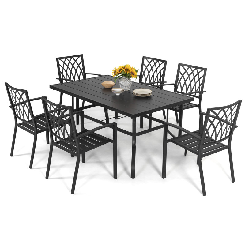 6 - Person Metal Patio Dining Set, 7 Pieces: Table, 6 Chairs