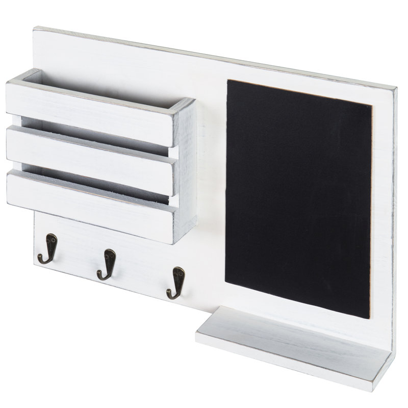 Wall Organiser With Key Hooks//Chalkboard/Mail Storage, Vintage White
