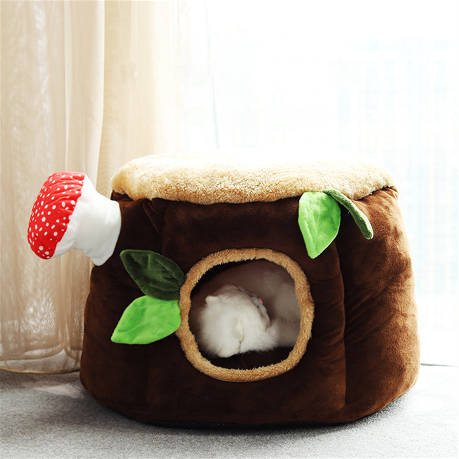 Tucker Murphy Pet™ Stump And Red Mushroom Cat Bed With Pad, Warm Tree