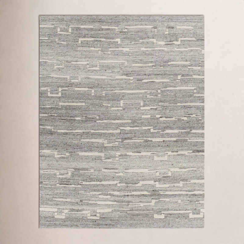 Wool Abstract Area Rug in Gray/Brown, Rectangle 9' x 12'