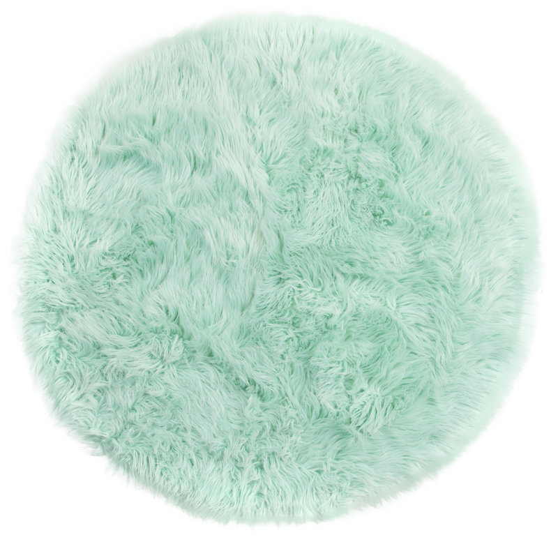 Diller Mint Faux Fur Machine Washable Shag Fluffy Area Rug, Round 5'
