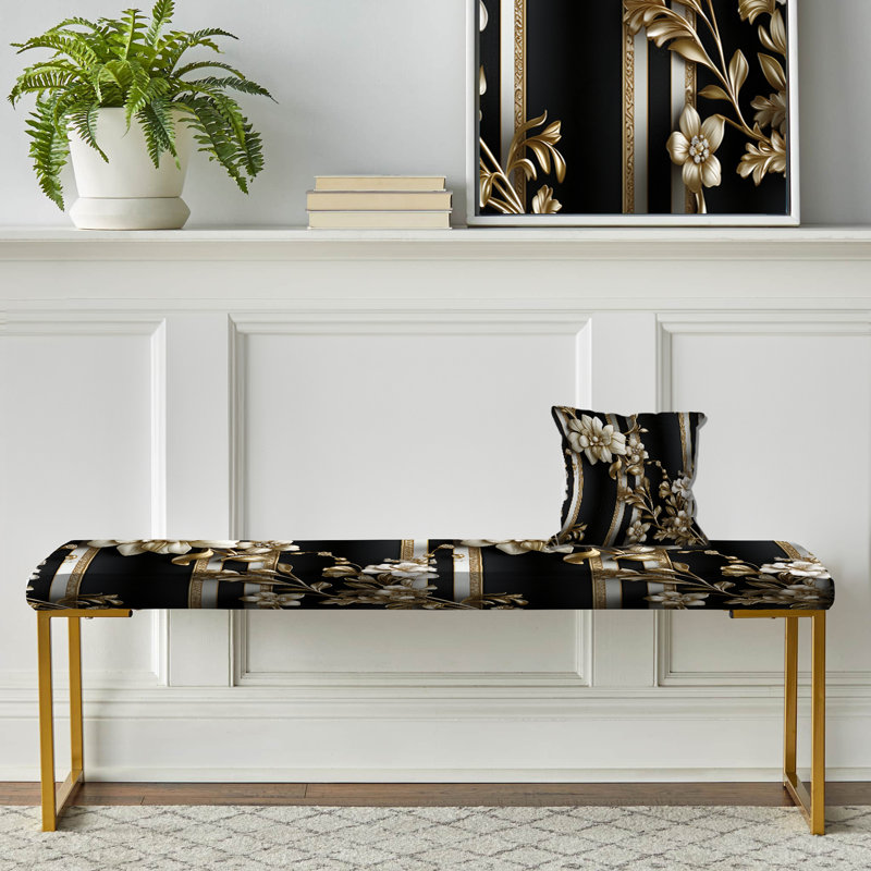 Gold Regal Floral Elegant Striped Harmony - Banc rembourré à rayures dorées