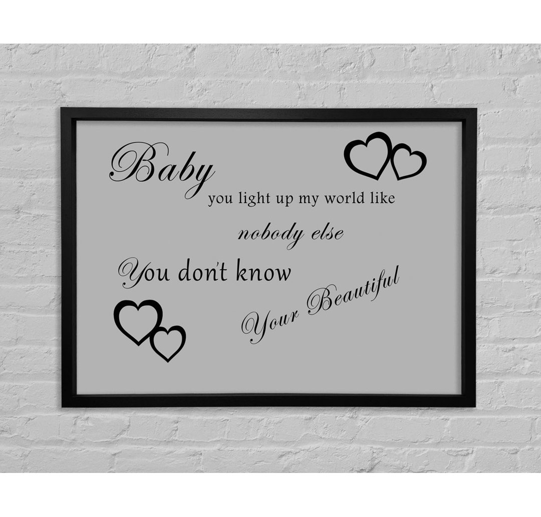 Musik Zitat Baby You Light Up My World 1D - Einzelbildrahmen Typografie auf Leinwand