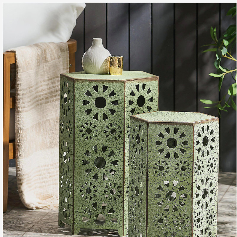 Table d'appoint d'extérieur ELiana, 2 pièces, Vert