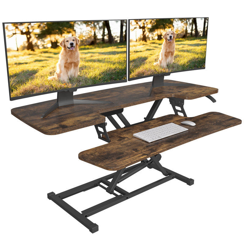 Convertisseur de bureau avec plateau à clavier amovible, Noyer spécial, H 19,7 po x l 42 po x P 24,1 po
