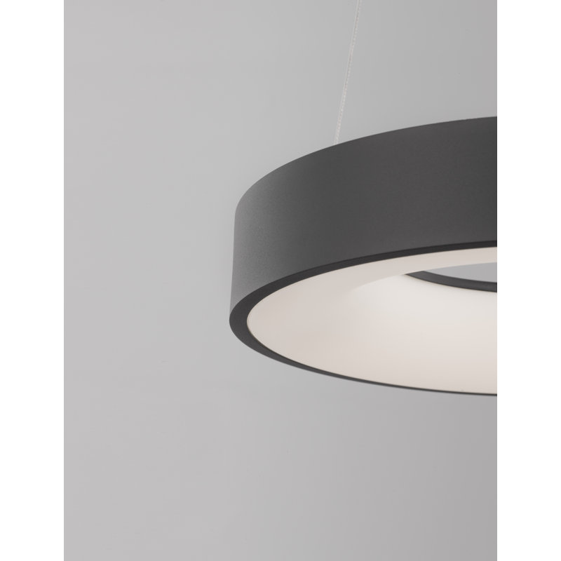 1 - Light LED Drum Pendant, 120cm H x 38cm W x 38cm D, Black
