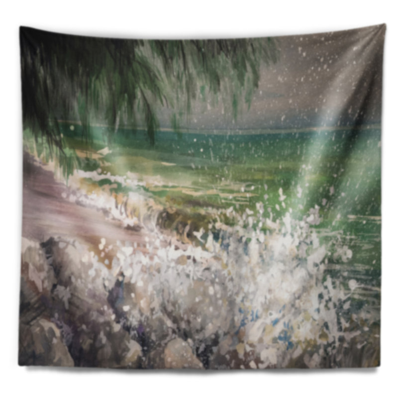 Tapisserie rocheet de mer avec vagues blanches, H 68 po x l 80 po