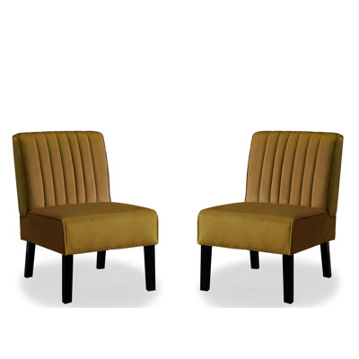 De 2 chaises de chambre à coucher de style Mid-Century moderne, velours jaune, pieds en bois massif, revêtement attrayant 2 pièces en velours décoratif et pieds pour la décoration intérieure