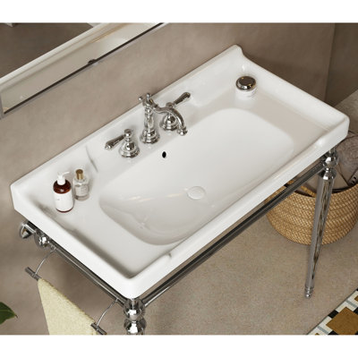 Lavabo de salle de bain en céramique blanc de 36 po - construction, surface lisse pour un nettoyage facile, design charmant, 3 trous pré-percés, lavabo à débordement protégé et robuste, nettoyage, gracieux évité