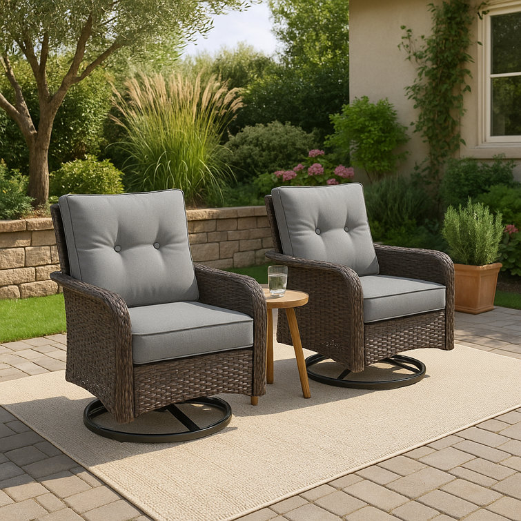 Rocking Swivel All-Weather Rattan Patio Chair With Cushions (Set of 2)