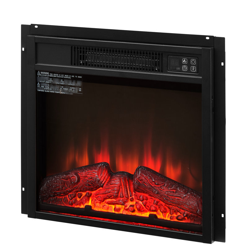 Foyer électrique encastrable 18 "1400W 120V avec télécommande, flamme réaliste, chauffage de 400 pieds carrés, 3 intensités de flamme, économie d'énergie, verre trempé noir 1400W, contrôlé, verre, chauffage domestique