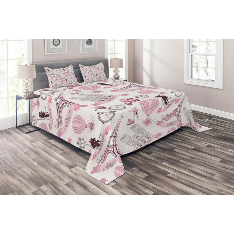 Eiffel Tower Eclectic Coverlet, King Bedspread + 2 Shams