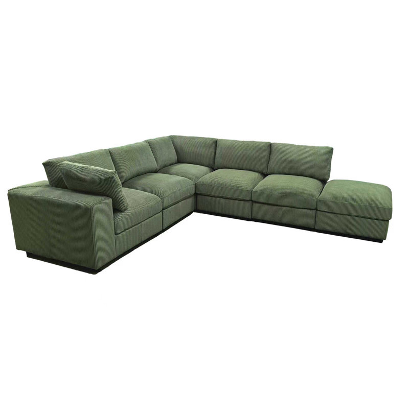Canapé modulaire réversible en velours côtelé, 104" W, Dark Green Fabric, Brown
