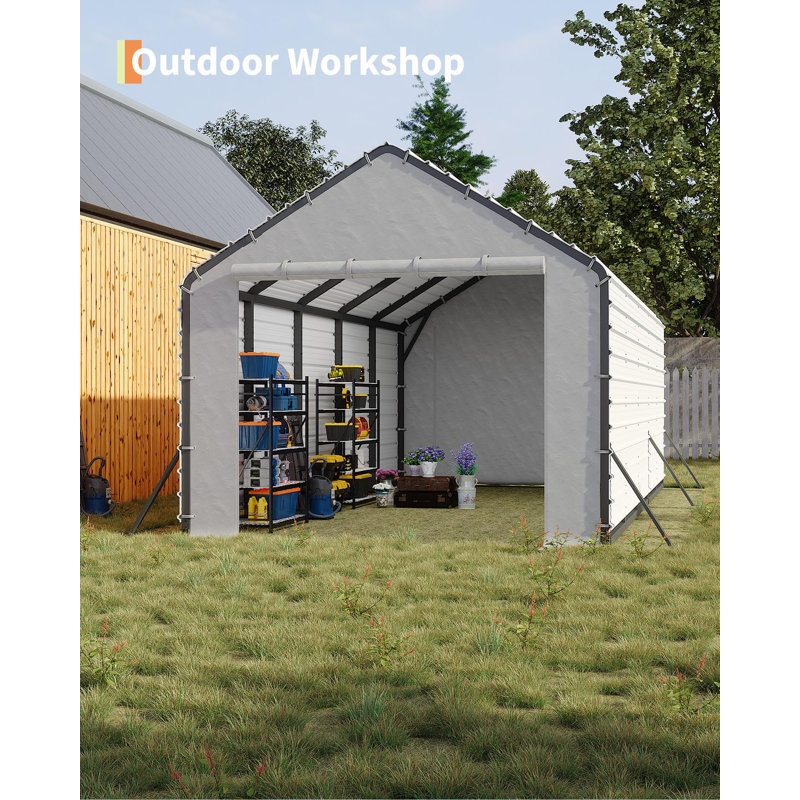 Heavy-Duty PE Enclosure Kit (2-Pack) for Metal Carport - 220gsm Roll-Up Zipper Door Panels for 13x26, 13x21, 13x16 ft, with Ball Bungees, White