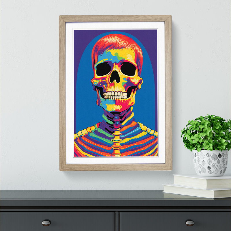 Skeleton Pop - Single Picture Frame Print on Wood, 46cm H x 34cm W x 2" D, Oak Framed