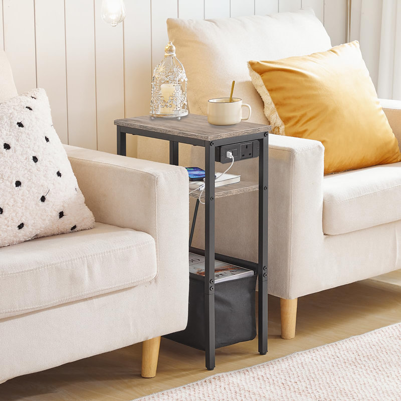 Slim Side Table with Storage, Grey