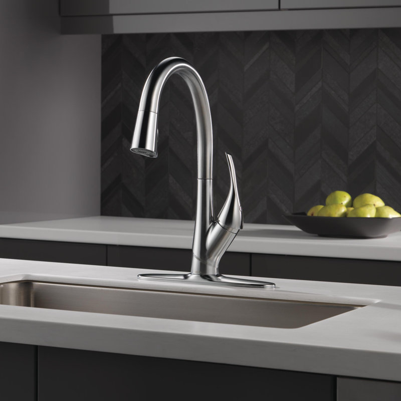 Robinet de cuisine escamotable à poignée simple Esque avec technologie Diamond Seal et ShieldSpray, Acier arctique
