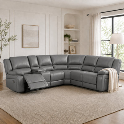 Darlene 109" Faux Leather Reclining Sectional Sofa with Storage and Cup Holders