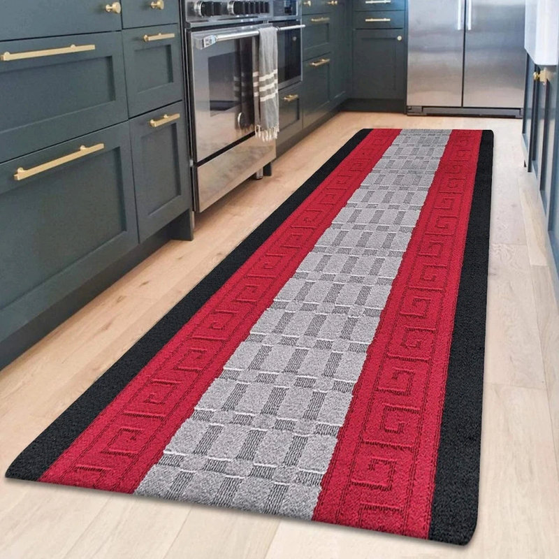 Non-Slip Black-Red Indoor Area Rug – Washable Large & Small Door Mat, Hallway, Bedroom & Kitchen Floor Mat