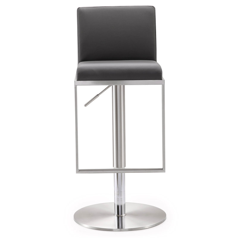 Upholstered Adjustable Height Counter Stool with Metal Frame, Grey/Silver