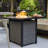 30" Rattan Fire Pit Table, 50,000 BTU outdoor fireplace with Cover, Blue Glass Beads & Lid