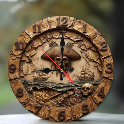 Pirate Clock With Skull And Ships
