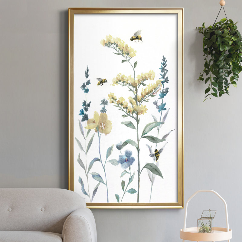 Bumble Bee Garden II - peinture sur toile encadrée, H 10,5 po x l 18,5 po x P 1,5 po, Doré