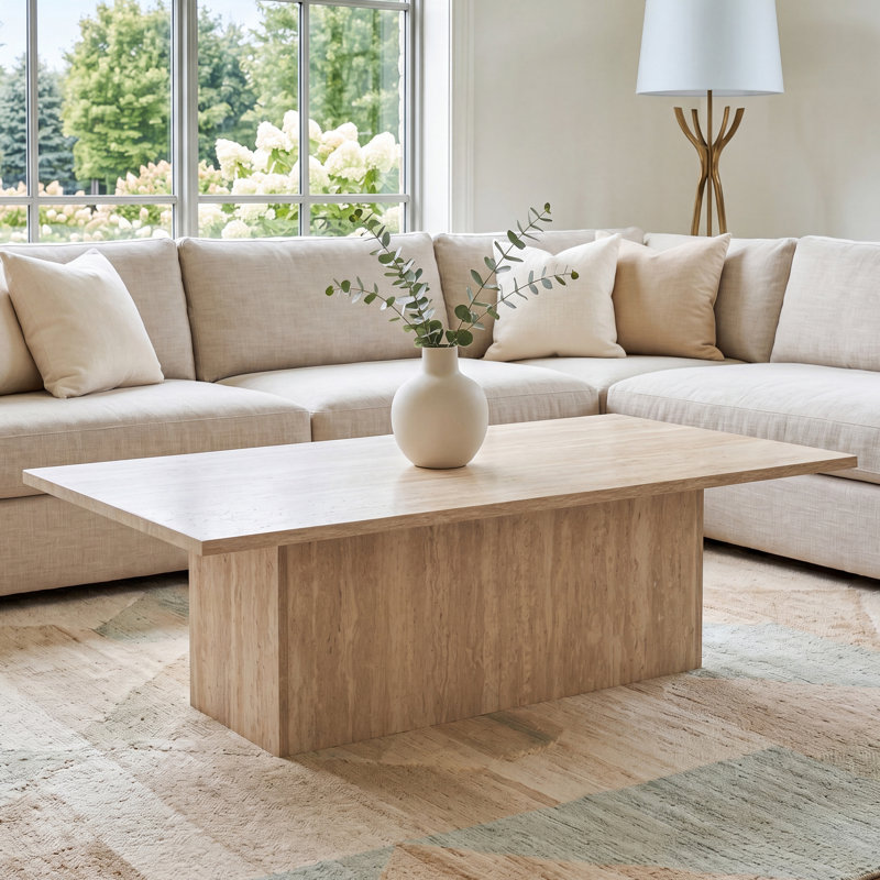 Modern Coffee Table With Pedestal, Beige