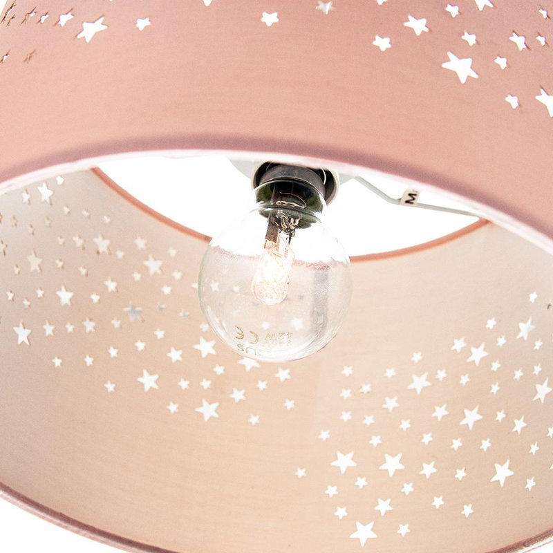 Stars Decorated Children/Kids Soft Cotton Bedroom Pendant or Lamp Shade, Pink