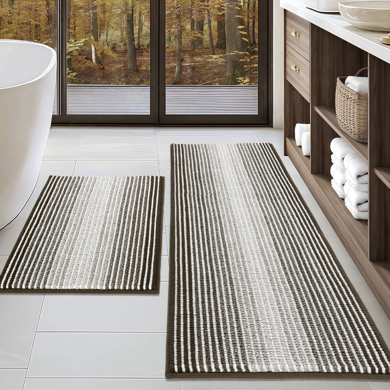 Soft Shaggy Absorbent Non-Slip Bath Mat, 20" x 60" Plus 20" x 32", Latte
